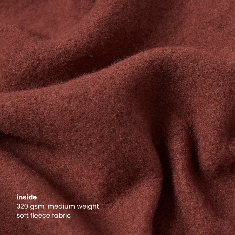 Close-up of the Miae Brown Hoodie’s thick fleece interior, crafted for softness, warmth, and durability