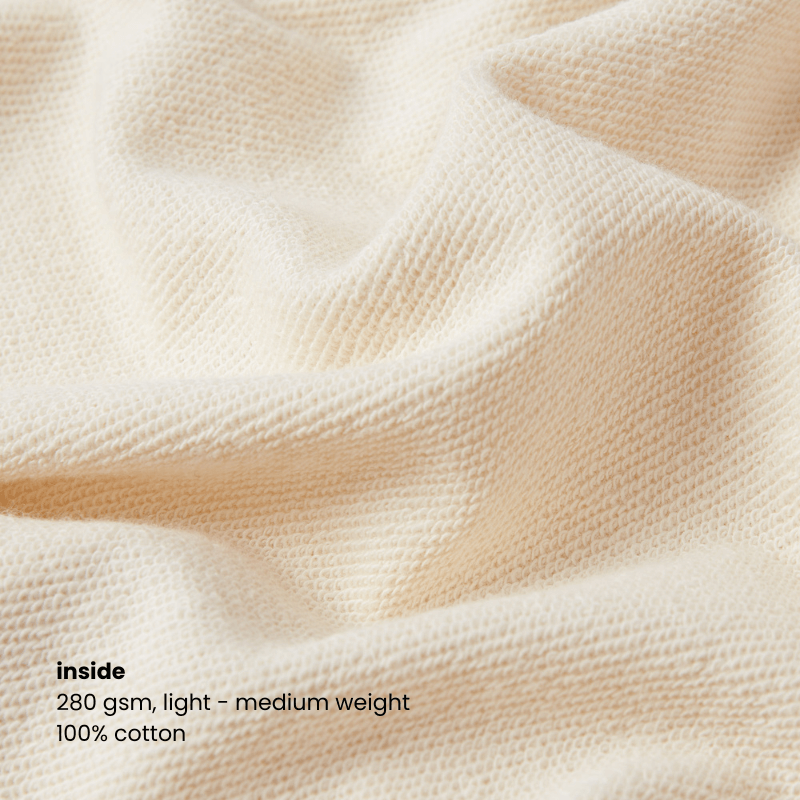 Close-up of the cotton fabric inside the Miae Beige Zip Hoodie, highlighting its soft 280gsm texture