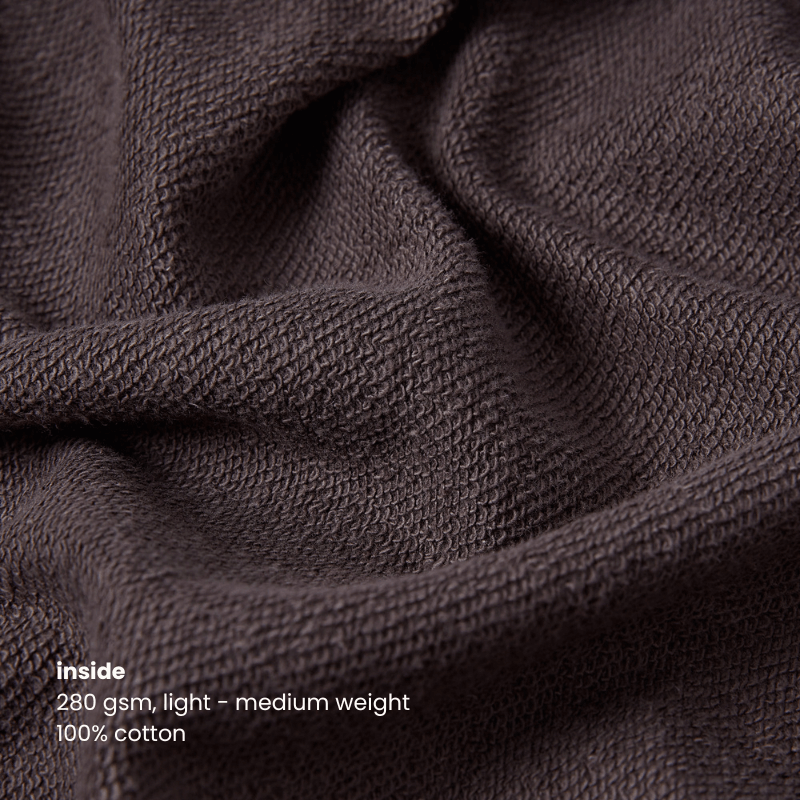 Detailed close-up of the cotton interior in the Miae Charcoal Hoodie, soft for comfort