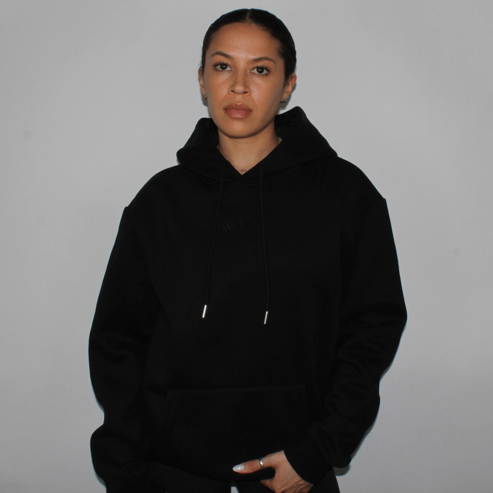 Miae Black Satin Lined Hoodie, Front