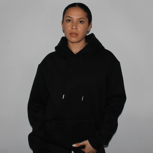 Miae Black Satin Lined Hoodie, Front