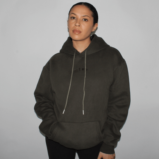 Miae Dark Khaki Satin Lined Hoodie, Front