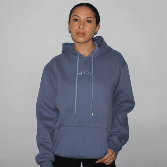 Miae Washed Blue Satin Lined Hoodie, Front