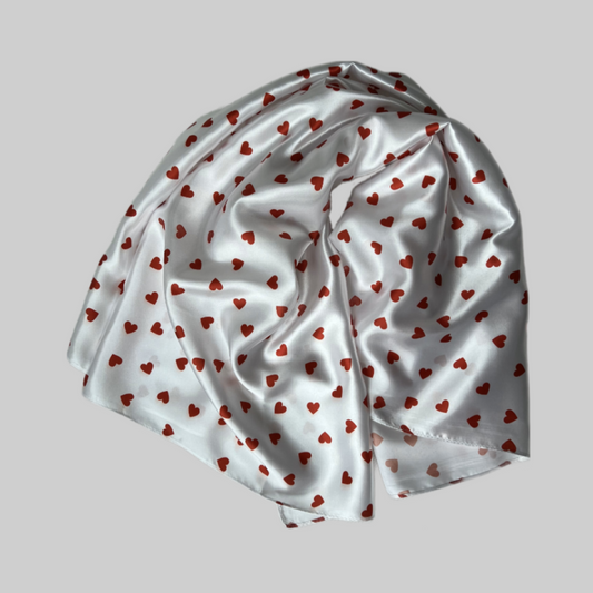 Satin Hair Scarf - Red Hearts