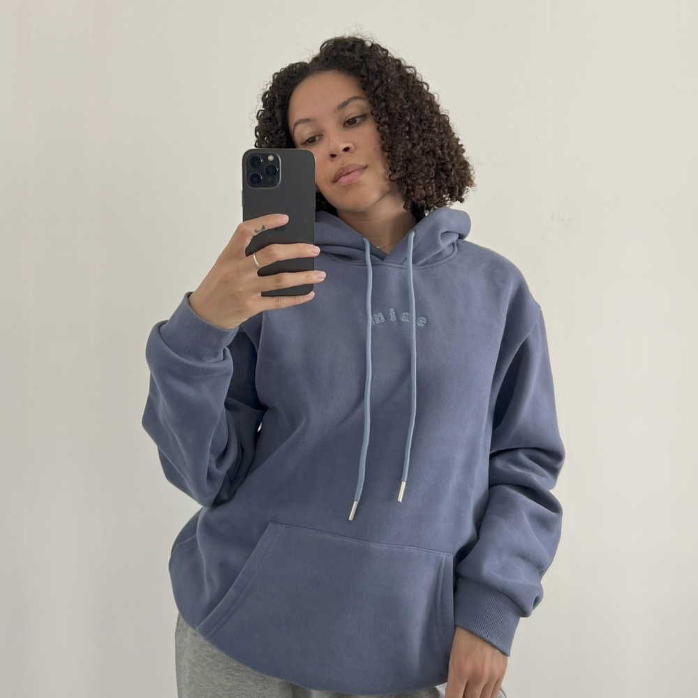Satin Lined Hoodie - Washed Blue