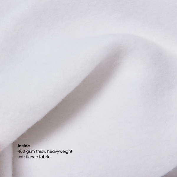 Close-up of the 460gsm thick, heavyweight fleece fabric of the Miae Light Grey Marl Hoodie, designed for comfort and warmth.