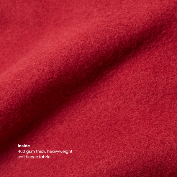 Close-up of the 460gsm thick, heavyweight fleece fabric of the Miae Maroon Hoodie, offering both warmth and comfort.