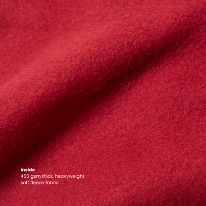 Close-up of the 460gsm thick, heavyweight fleece fabric of the Miae Maroon Hoodie, offering both warmth and comfort.