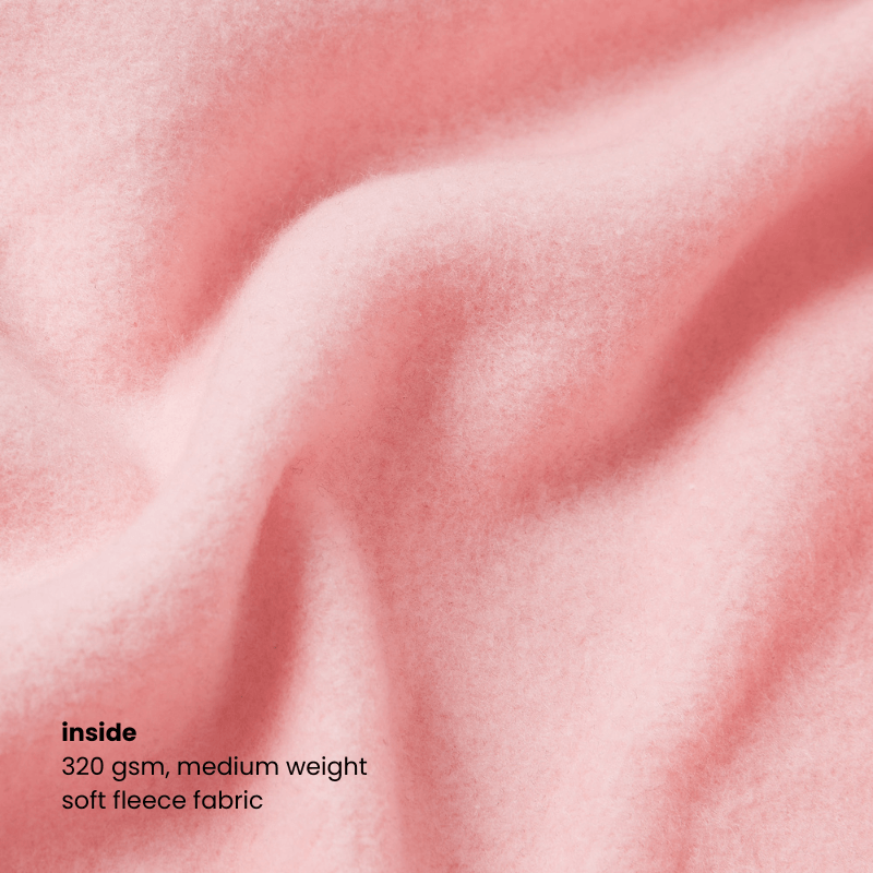 Detailed close-up of the Miae Pink Hoodie’s 320 gsm fleece fabric, soft and comfortable for daily wear.