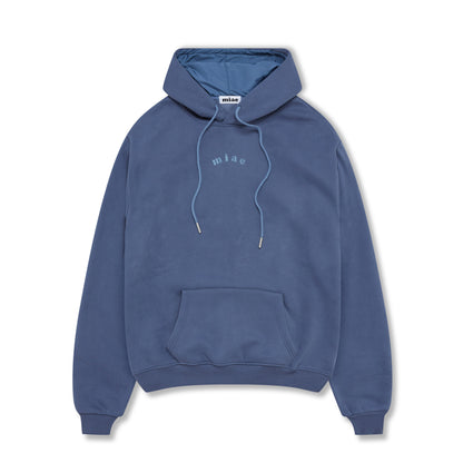Flat lay of the Miae Washed Blue Satin-Lined Hoodie, featuring a soft, thick fleece and a satin-lined hood that protects hair from frizz and breakage.