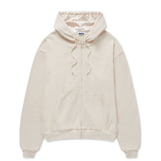 Satin Lined Zip Up Hoodie - Beige