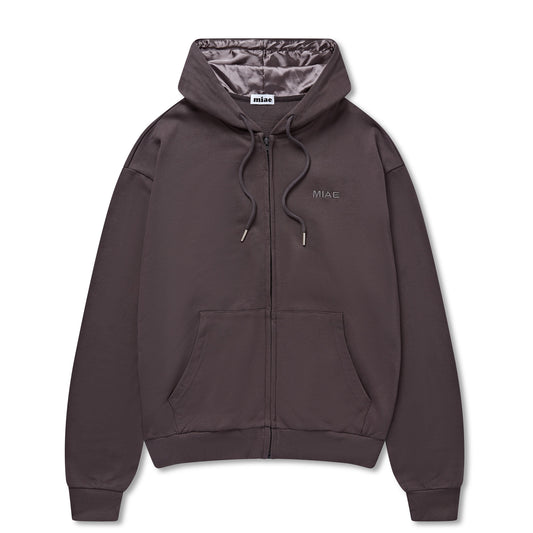Satin Lined Zip Up Hoodie - Charcoal